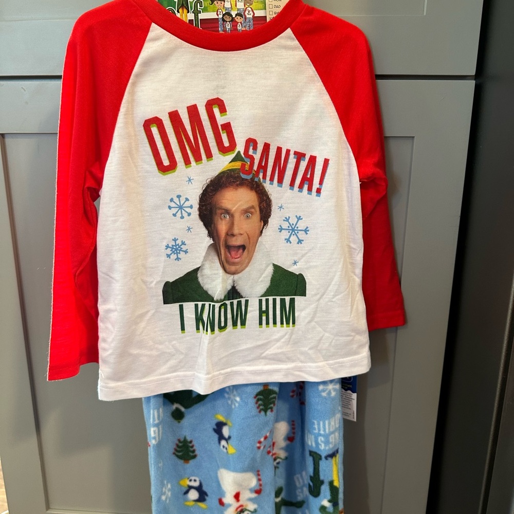 Red and White Kids Pajamas with Elf Design